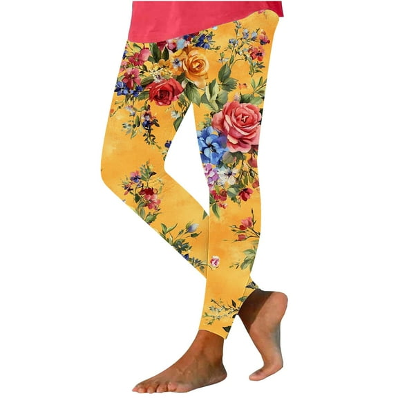 Mingw Womens Compression Floral Yoga Leggings for Workout High Waist Tummy Control Yoga Pants Retrol Floral Trousers,Multicolor,2XL