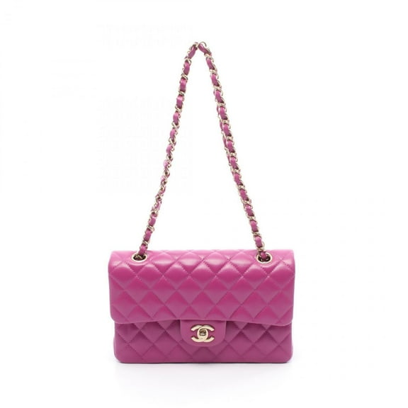 Pre-Owned CHANEL Matelasse Double Flap Shoulder Bag in Calfskin Leather, Pink (Good)