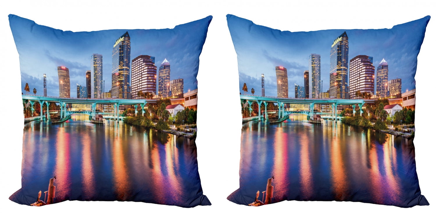 City Throw Pillow Cushion Cover Pack Of 2 Hillsborough River Tampa Florida Usa Downtown Idyllic Evening At Business District Zippered Double Side Digital Print 4 Sizes Multicolor By Ambesonne Walmart Com Walmart Com