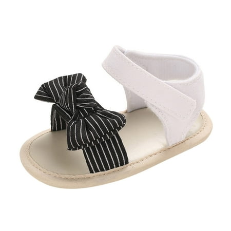 

AnuirheiH Baby Girls Striped Bow Sandals Soft Non-Slip Rubber Sole Flat Walking Shoes Sale Clearance