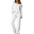 thumbnail image 2 of Womens 2 Piece Outfits Off Shoulder Sweatsuit Long Sleeve Shirt & Wide Leg Sweatpants Pant Set 2 Piece Fall Clothes, 2 of 6