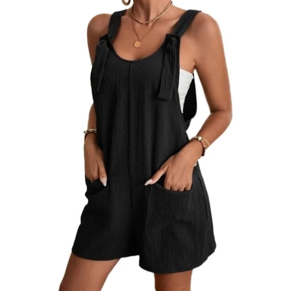 AURA Women Sleeveless Suspender Jumpsuit Polyester Casual Summer Short Overall Loose Waist Straight Leg S 4XL