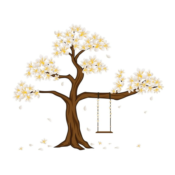 Cherry Blossom Tree with Swing Wall Decals -Home Decorative Stickers-Easy To Apply & Removeable-Applies to any Smooth Surface-Size 10" x 8".