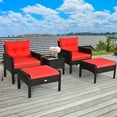 thumbnail image 4 of Patiojoy 5-Piece Patio Rattan Conversation Set Red Cushioned Sofas and Ottoman Set with Table, 4 of 6