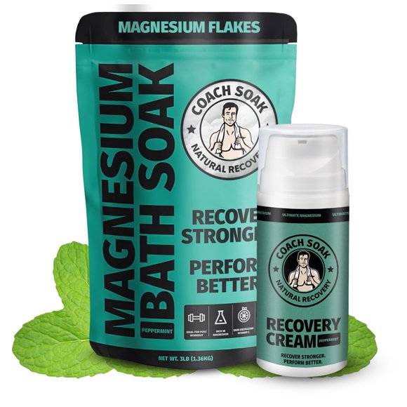 Coach Soak Recovery Baño y loción de magnesio con paquete de árbol de té de eucalipto MSM (menta refrescante)