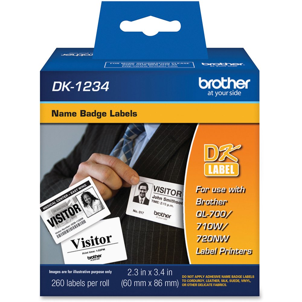 Brother DieCut Name Badge Labels, 23/10" x 32/5", White, 260/Roll