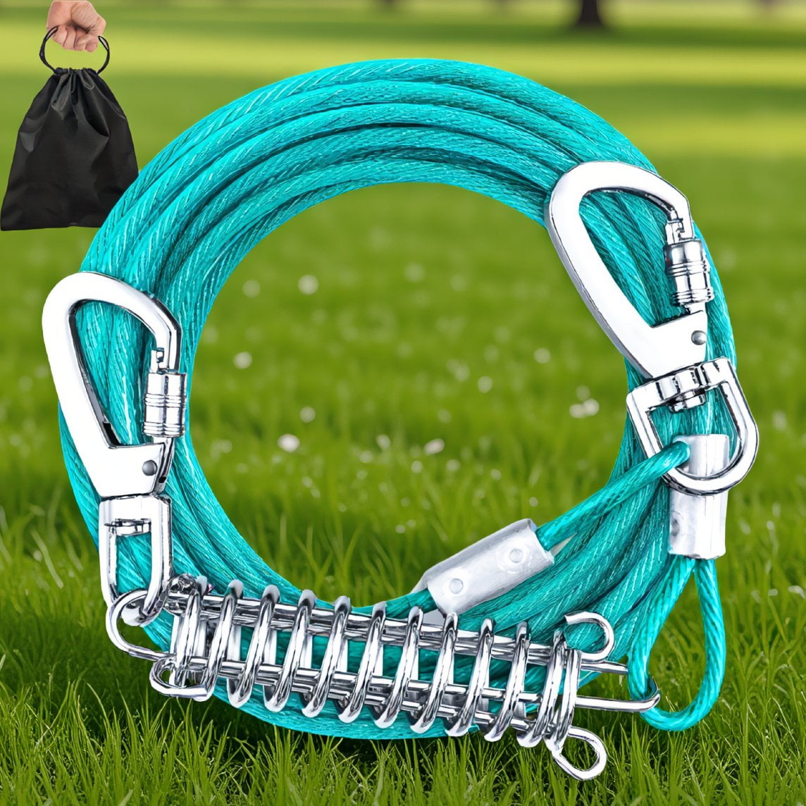 SWOEBTH 1-Pack 50FT Dog Tie Out Cable Heavy Duty Chew Resistant Runner for Large Dogs Up to 125 lbs
