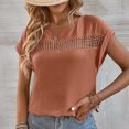 thumbnail image 3 of Women T Shirt Hollow Out Round Neck Plain Casual Comfortable Short Sleeve Top for Home Daily Leisure Brown S, 3 of 8