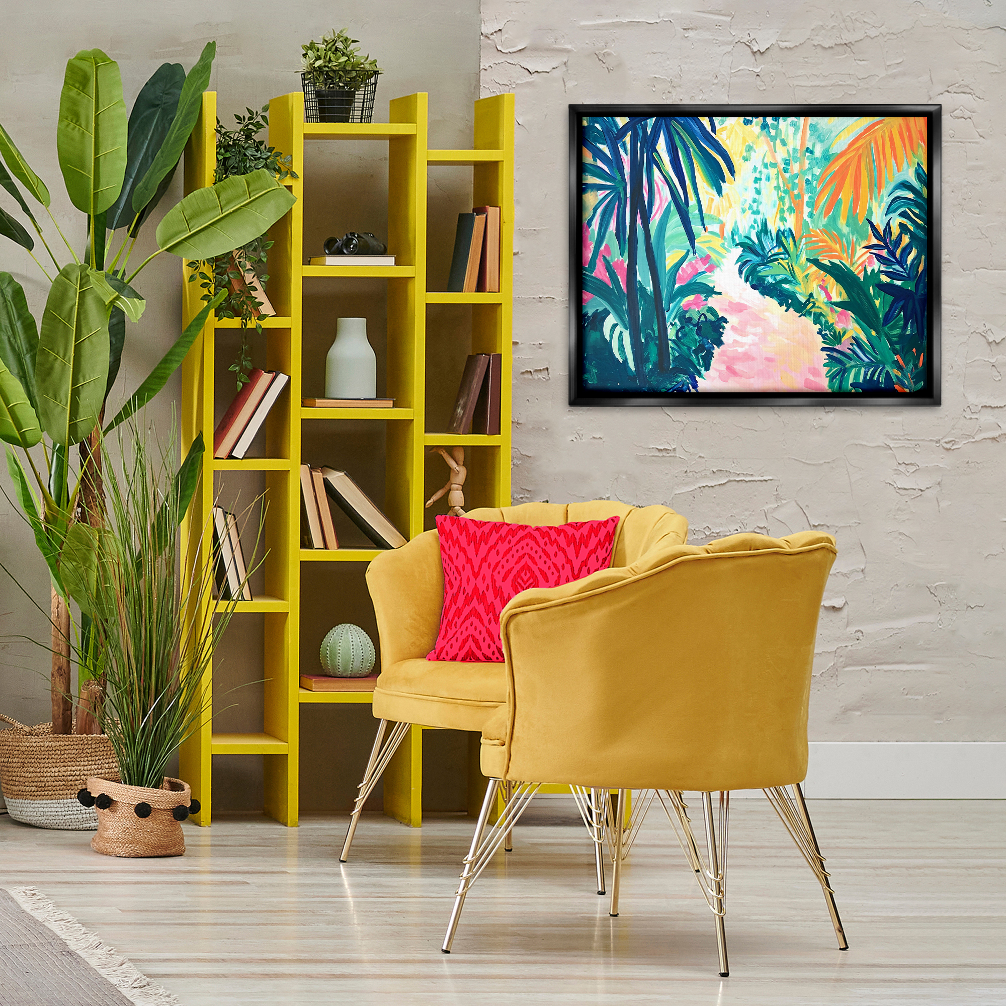 Stupell Industries Garden Of Bright Color Botanical & Floral Painting Black Floater Framed Canvas Art Print Wall Art, 31 x 25