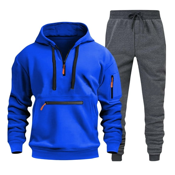 Wavsuf Men's Sweatsuits Set 2 piece Jogger Set for Men Motion Hoodies and Sweatpants Blue Size M