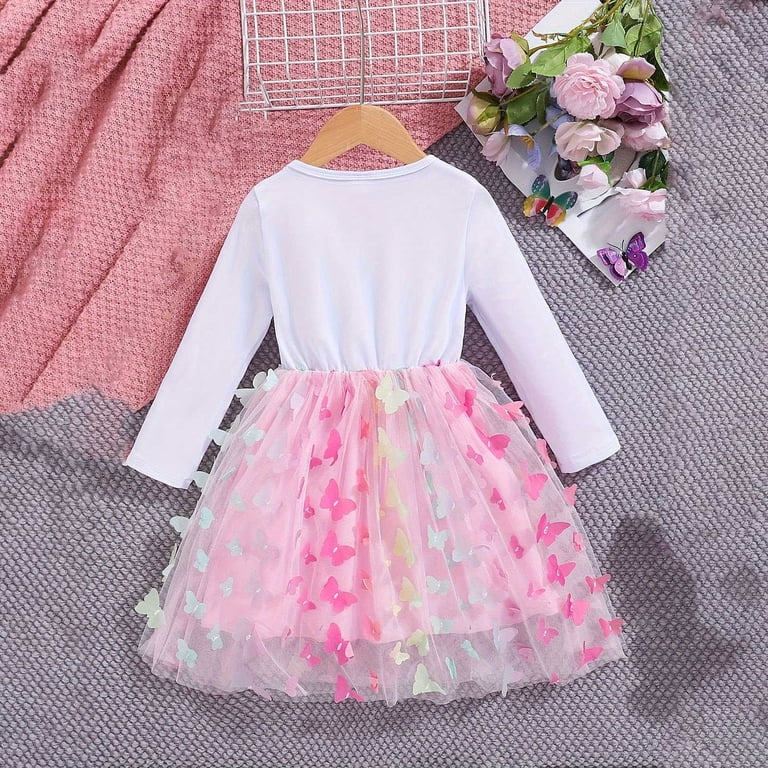 bbymog Girls' Dresses Girls Fashion Cute Printe Long Sleeve Tutu Dress Fall  Girls Birthday Dress Pink B 4 Years - Walmart.com