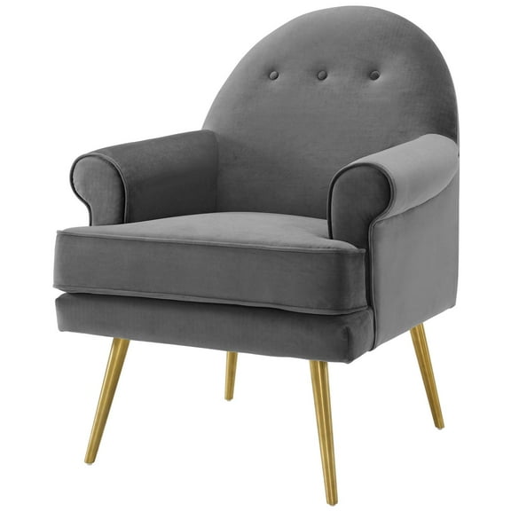 Contemporary Modern Urban Designer Living Room Lounge Club Lobby Accent Side Chair Armchair, Velvet Fabric Metal Steel, Grey Gray
