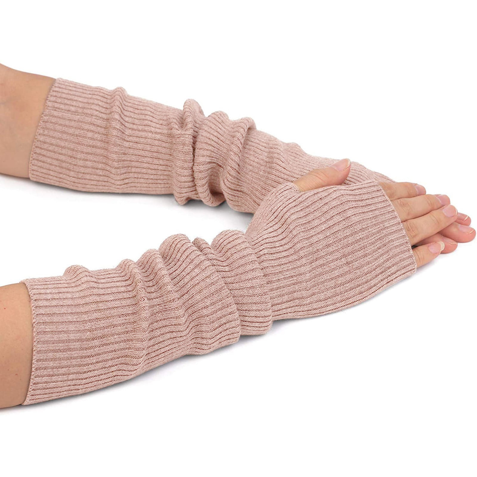 Flammi Womens Knit Arm Warmers Wool Fingerless Gloves Warm Thumb Hole Mittens