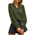 thumbnail image 3 of Women'S Button Crew Neck Sweater Fall Long Sleeve Henley Shirts Trendy Loose Knit Pullover Tops Army Green M, 3 of 8