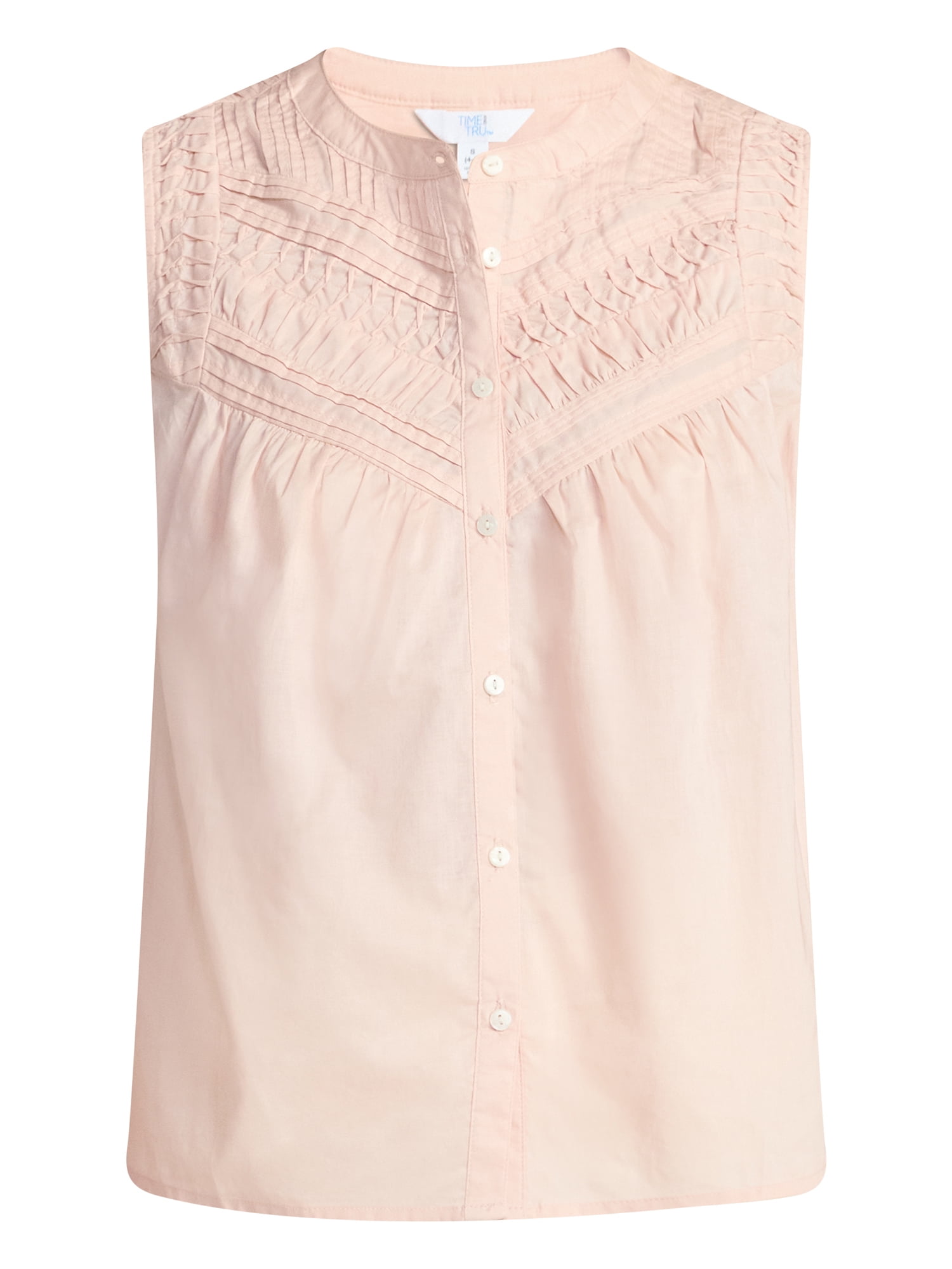 Time and Tru Women’s Pleated Cotton Sleeveless Top, Sizes XS-XXXL