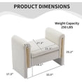thumbnail image 2 of Style Vanity Stool for Makeup Room, Velvet Upholstered Rectangle Foot Stool with Metal Decor, Vanity Bench with Straight Armrest for Dressing Room (White Velvet, 33.5" W), 2 of 13