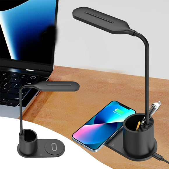 LSLJS LED Smart Desk Lamp, 15W Wireless Charging, with Pen Holder Holder, Student Eye Protection Study Lamp, Suitable for Office, Bedroom, Dorm, Desk Lamp