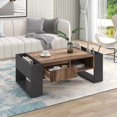 thumbnail image 3 of table Basse à grain de Bois avec un Tiroir Sans Poignée, double Espace de Rangement, Compartiments de Rangement des Deux Côtés, table de Salon pour sofa, anthracite, 3 of 7