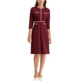 thumbnail image 2 of INSPIRE CHIC Robe Trapèze pour Femme à Couleurs Contrastées, Robe de Bureau avec Garniture en Tweed, m Rouge Foncé, 2 of 6