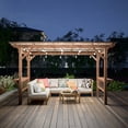 thumbnail image 4 of Wooden Carport Garage Outdoor Gazebo Wooden Pergola for Backyard, Coffee with Metal Roof & Bulbs & Bar Counters   13' x 6.5', 4 of 13