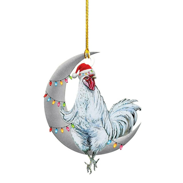 Colgante navideño de pollo con sombrero, bufanda, adorno colgante para árbol de Navidad, decoración para fiestas navideñas