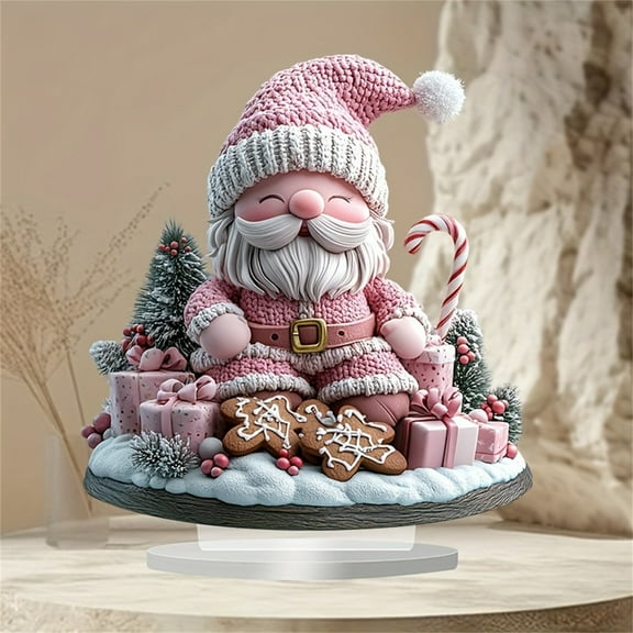 VAJUSO Bohemian Style Acrylic Santa Claus Desktop Decoration Holiday Sign Ornament(Pink)