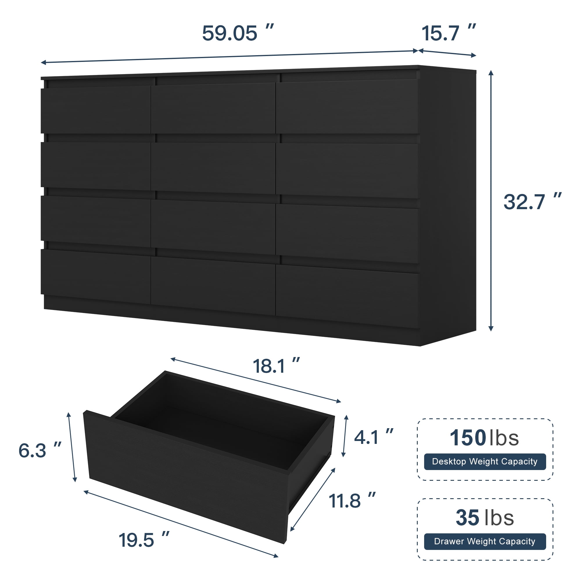 YYAo Black Dresser for Bedroom, 12 Chest of Drawers, Wooden Dressers for Bedroom, Living Room,Hallway YYAo Black Dresser for Bedroom, 12 Chest of Drawers, Wooden Dressers for Bedroom, Living Room,Hallway