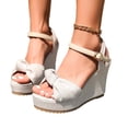 thumbnail image 4 of CYMMPU Women's Bow Decor Ankle Strap Wedge Sandals, Open Toe Platform Espadrille Heels, Comfort Summer Casual Dress Shoes for Beach Travel Beige 41, 4 of 9