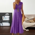 thumbnail image 2 of yoeyez Robe d'Été en Lin pour Femmes Longue, Robe de Travail Décontractée pour Femmes avec Col Boutonné, Robe de Soleil Sans Manches à Col en V, Robes de Mode pour Vacances à la Plage, Robes Maxi Violettes, S, 2 of 6