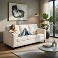 thumbnail image 3 of Hommoo Teddy Velvet 3-Seater Sofa, Plush Upholstered Living Room Couch with Ergonomic Back Support, Machine-Washable Cushion Covers, Rubber Wood & Metal Frame, White, 3 of 7