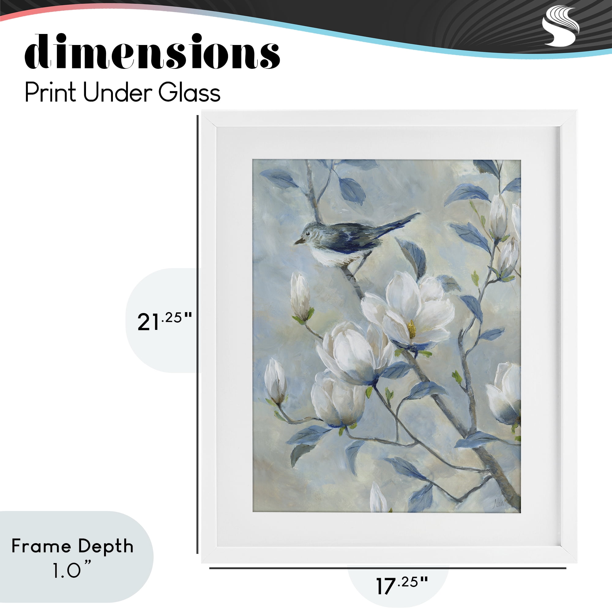 Stupell Industries Blue Bird in Magnolia Tree White Framed Print Under Glass, design by Nan