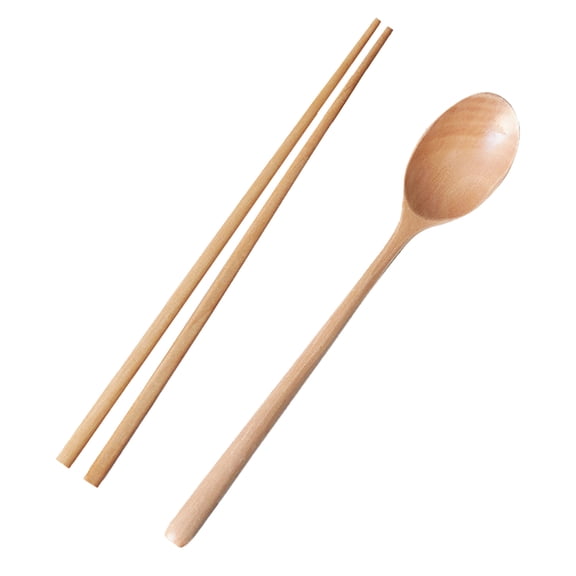 HONMEET 1Set Wood Tableware Set Portable Chopstick Spoon Kit Khaki Natural Material for Home and Travel
