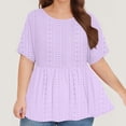 thumbnail image 3 of ATOYSOY Women's Short Sleeve T Shirts Eyelet Plus Size Tops Loose Tunic Solid Color Tees Trendy Causal Workout Comfy Round Neck Pullover Retro for Girls Purple L, 3 of 7