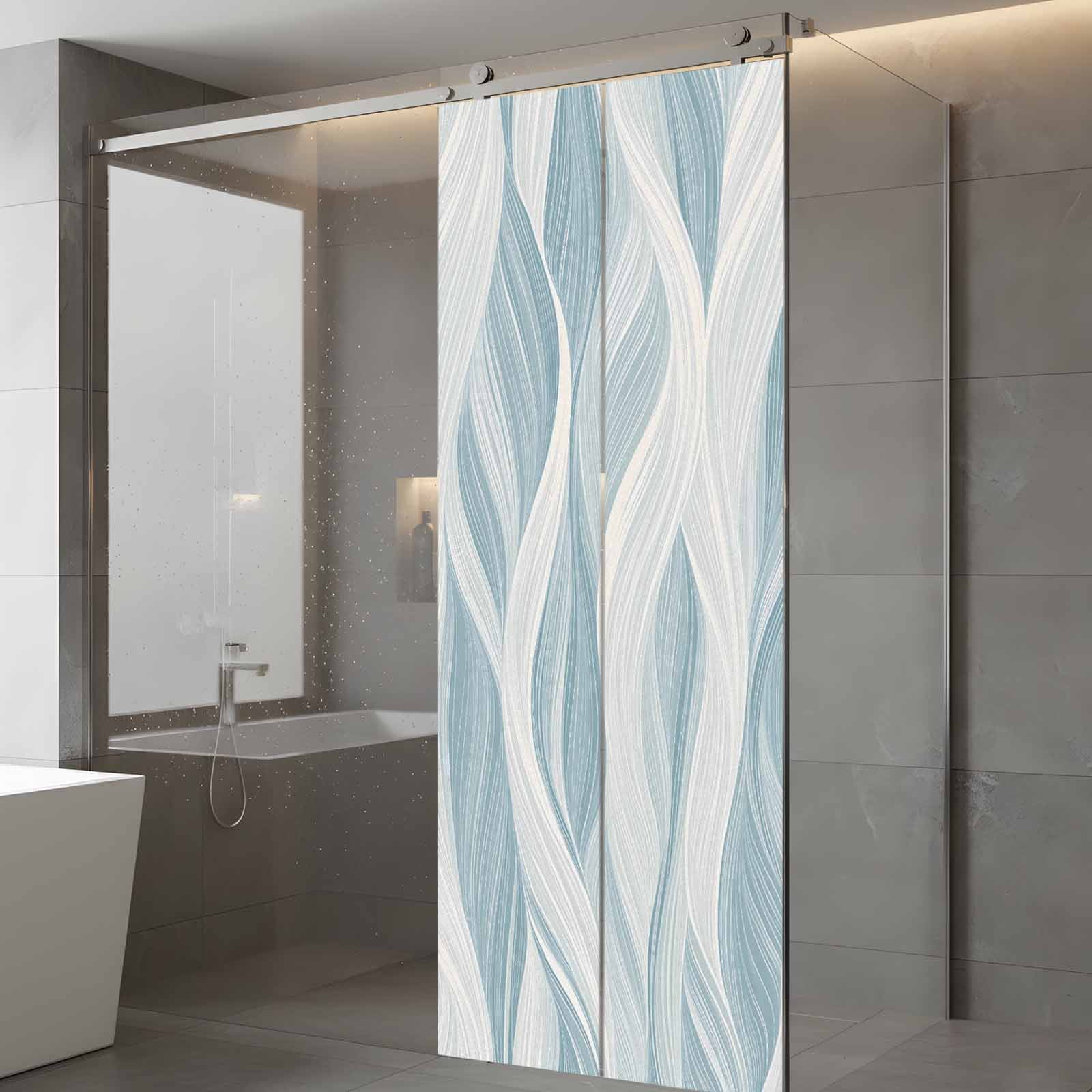 White Blue Ombre Stripe Window Privacy Film, Modern Abstract Moire Waves Static Cling UV Sun Blocking Tint Film Heat Control Windows Films for Bedroom Bathroom, Window Stickers 23.6"x59"