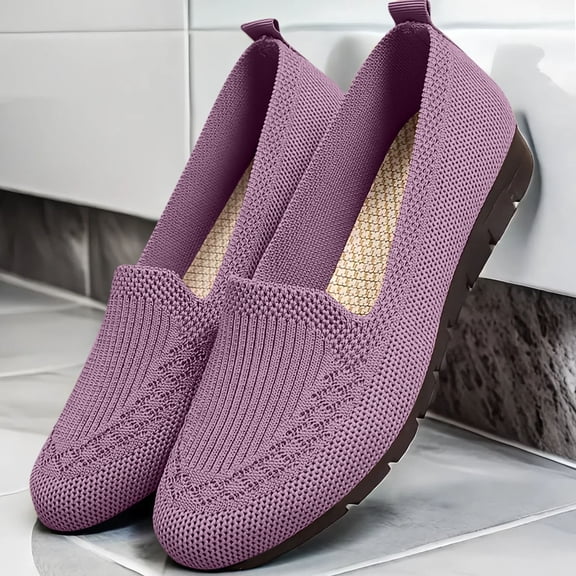 Women's Knit Loafers, Breathable Slip-On Shoes, Casual Flat Round Toe Ballet Flats for Walking, Lightweight Comfort Footwear for Spring and Autumn