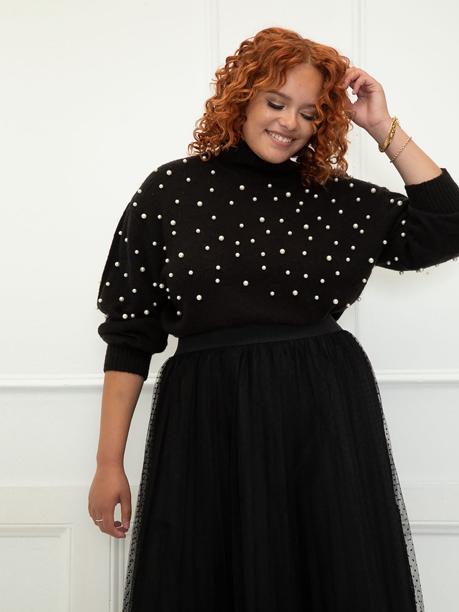 plus size pearl embellished sweater
