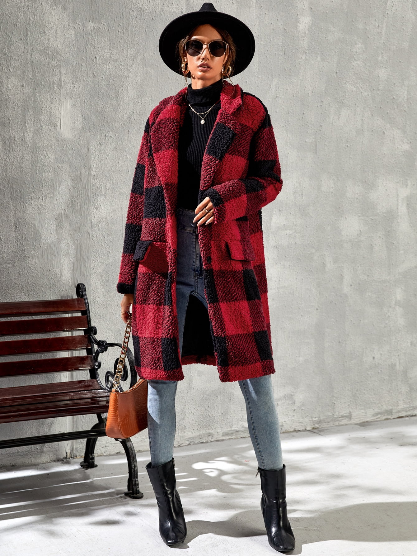 Women's Buffalo Plaid Flap Detail Teddy 