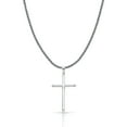 thumbnail image 1 of 14K White Solid Gold Classic Cross Charm Pendant with 1.4mm Round Wheat Chain Necklace - 16", 1 of 6