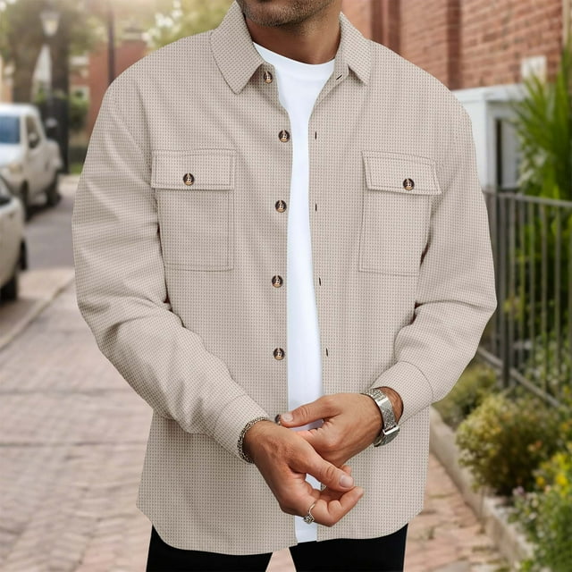 Timegard Shirts for Men Fall Button down Loose Comfy Jackets Fall Winter Lapel Neck Long Sleeve Outwear
