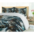 thumbnail image 4 of Ambesonne Cat Duvet Cover Set, Stormy Ocean Pirate Kitty Ship, Queen, Dark Slate Blue and Amber, 4 of 6