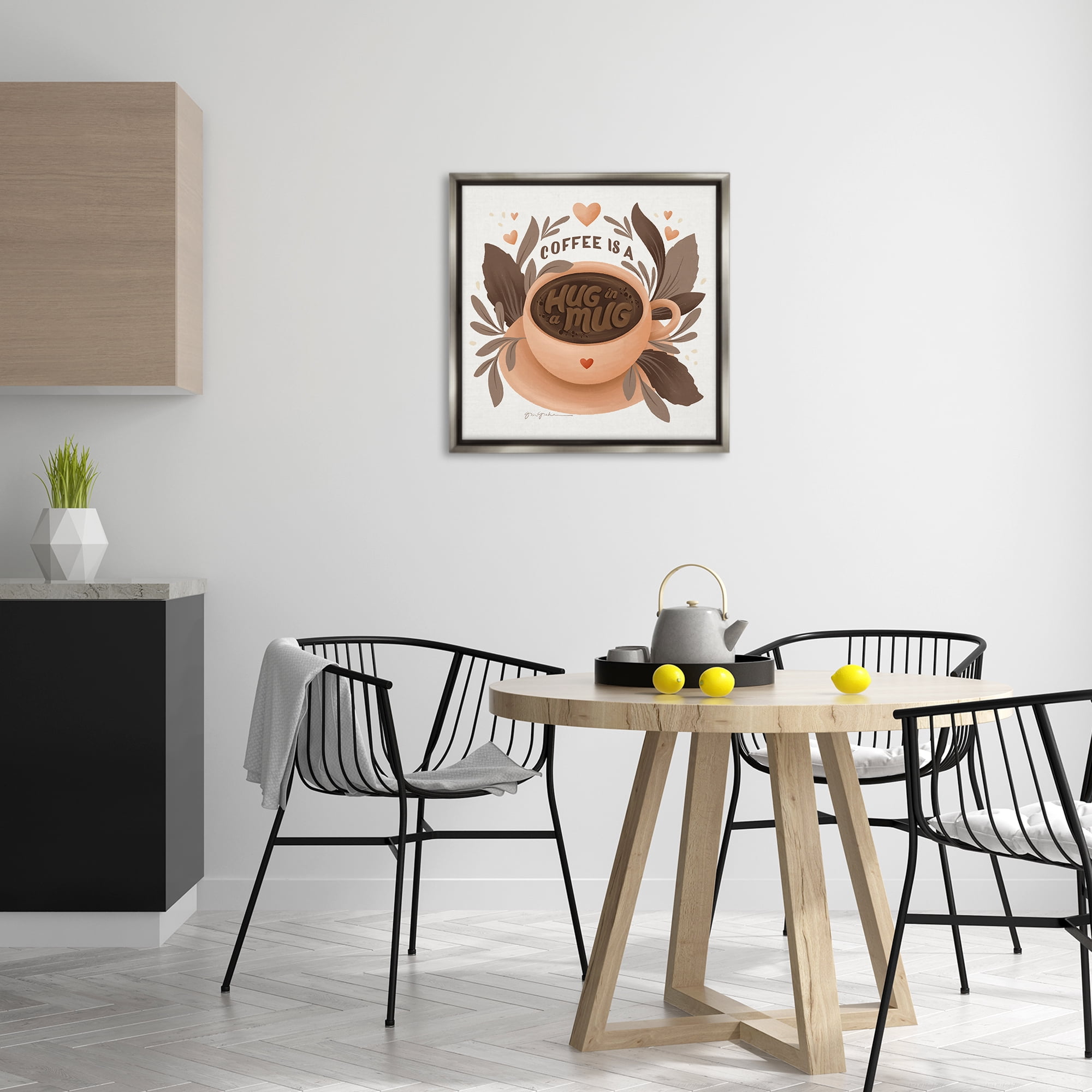 Stupell Industries Coffee Is Hug in Mug Food & Beverage Painting Gray Floater Framed Canvas Art Print Wall Art, 25 x 25