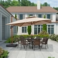 thumbnail image 3 of PURPLE LEAF 11FT Deluxe Square Wood Grain Patio Umbrella, Large Offset Cantilever Umbrella with 360° Rotation, Beige, 3 of 15