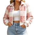 thumbnail image 2 of SZJXBUY Women's Lightweight Athletic Jacket Plus Size Cozy Plaid Collared Zip Up Cropped Jackets Casual Winter Warm Long Sleeve Coats Outerwear Pink,XXXXXL, 2 of 7