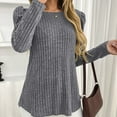 thumbnail image 6 of HAiming Womens Pullover Tunic Tops Casual Long Puff Sleeve Crewneck Lightweight Solid Color Loose Ribbed Clothes, 6 of 7