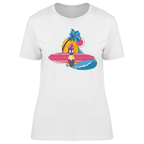 Afroamerican Girl With Surfboard T-Shirt Women -Image by Shutterstock, Female Large