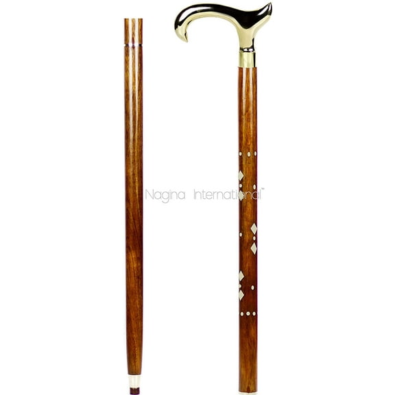 Aluminum & Brass Decorative Rosewood Walking Cane | Full Size Walking-Stick for Men & Women |