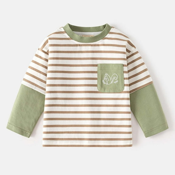 TOOYOU Boys Summer T-Shirt Toddler Long Sleeve Stripe Cartoon Prints T Shirt Tops Size 4-5 Years Green