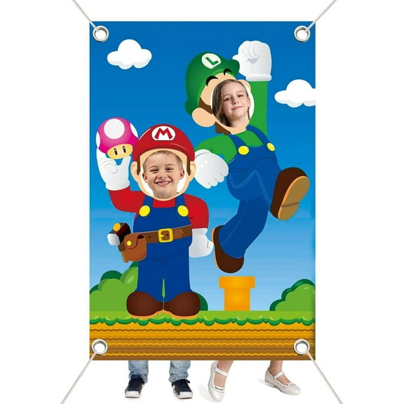 Mario Photo Door Banner Party Decorations 5 x 3 ft Mario Photo Prop Backdrop Door Banner Backdrop Supplies for Themed Party Decor