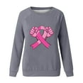 thumbnail image 4 of Trendy Breast Cancer Shirts for Women Long Sleeve Round Neck Pink Ribbon Print Tops Casual Loose Pullover Hoodie Top,Gray 7,L, 4 of 5