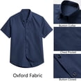 thumbnail image 5 of Short Sleeve Dress Shirts for Men Oxford Solid Casual Button Down Collar Shirt Navy Blue Formal Top, 5 of 9